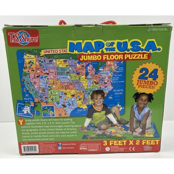 TS Shure Jumbo Floor Puzzle Map of The U.S.A. Giant Puzzle 24 Pc. 3' x 2' - Picture 4 of 7
